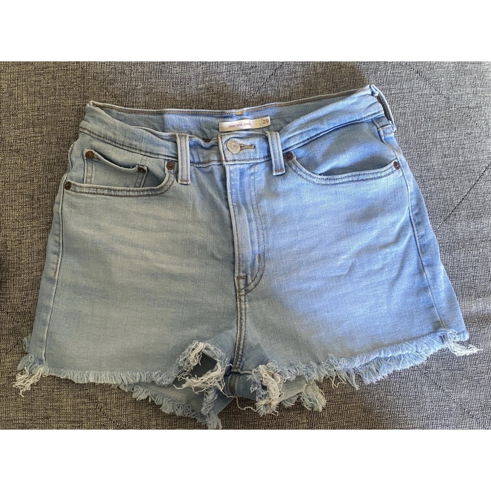 Levi's 501 Distressed Cut Off High Rise Light Blue Denim Short Sz 29